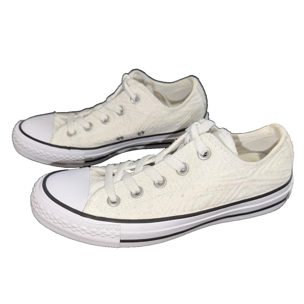 Converse Chuck Taylor All Star OX White Textured Fabric Sneakers Women 6